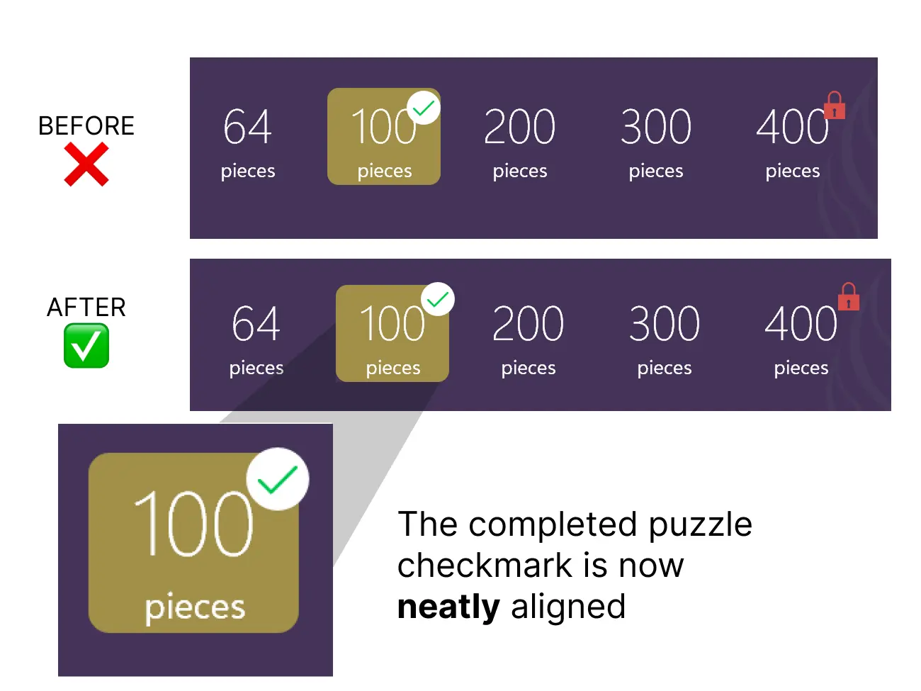 Puzzle Completion Icon Alignment