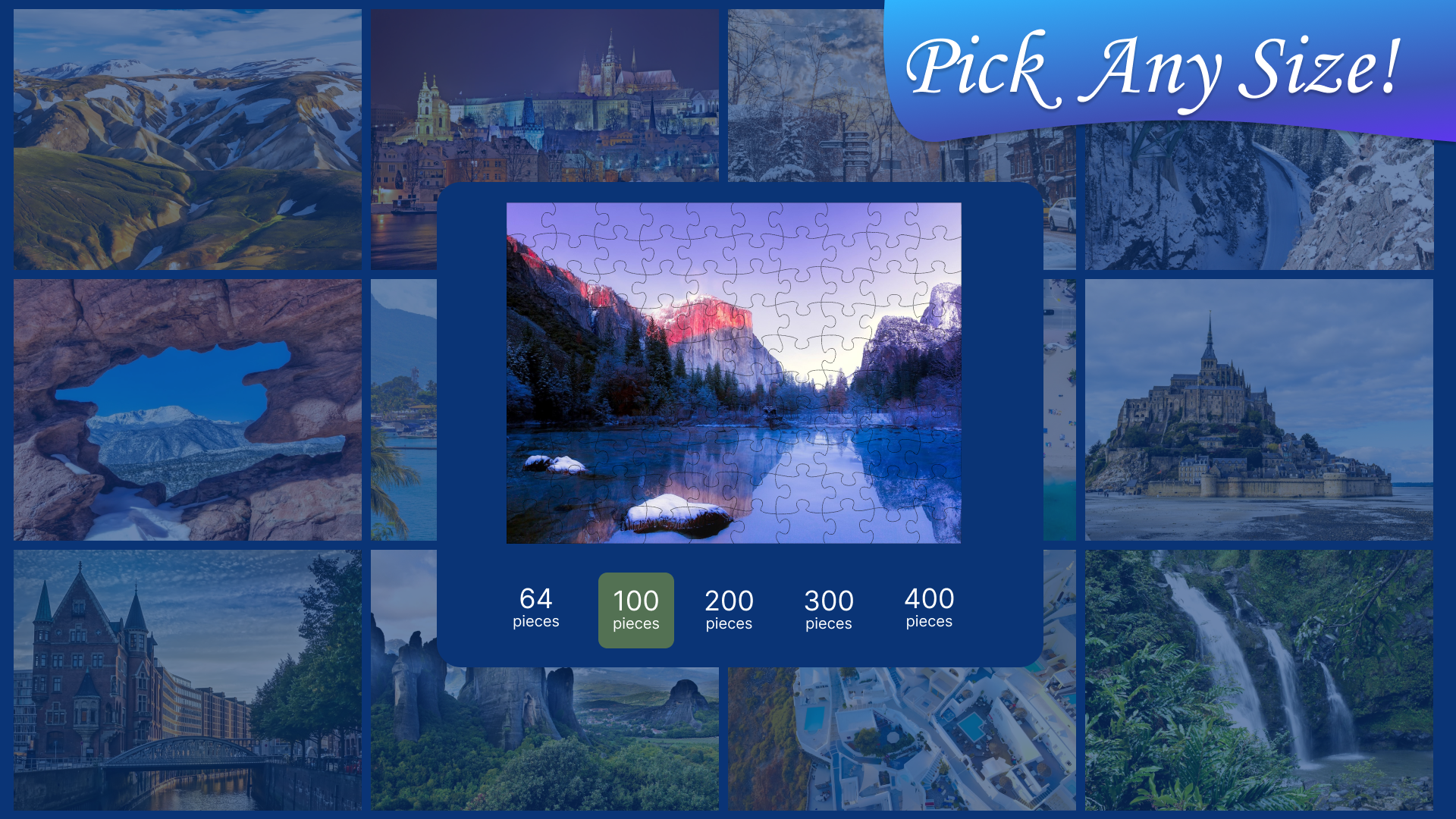 Jigsaw Puzzle Journey: screenshot of the number of pieces in the puzzle picker