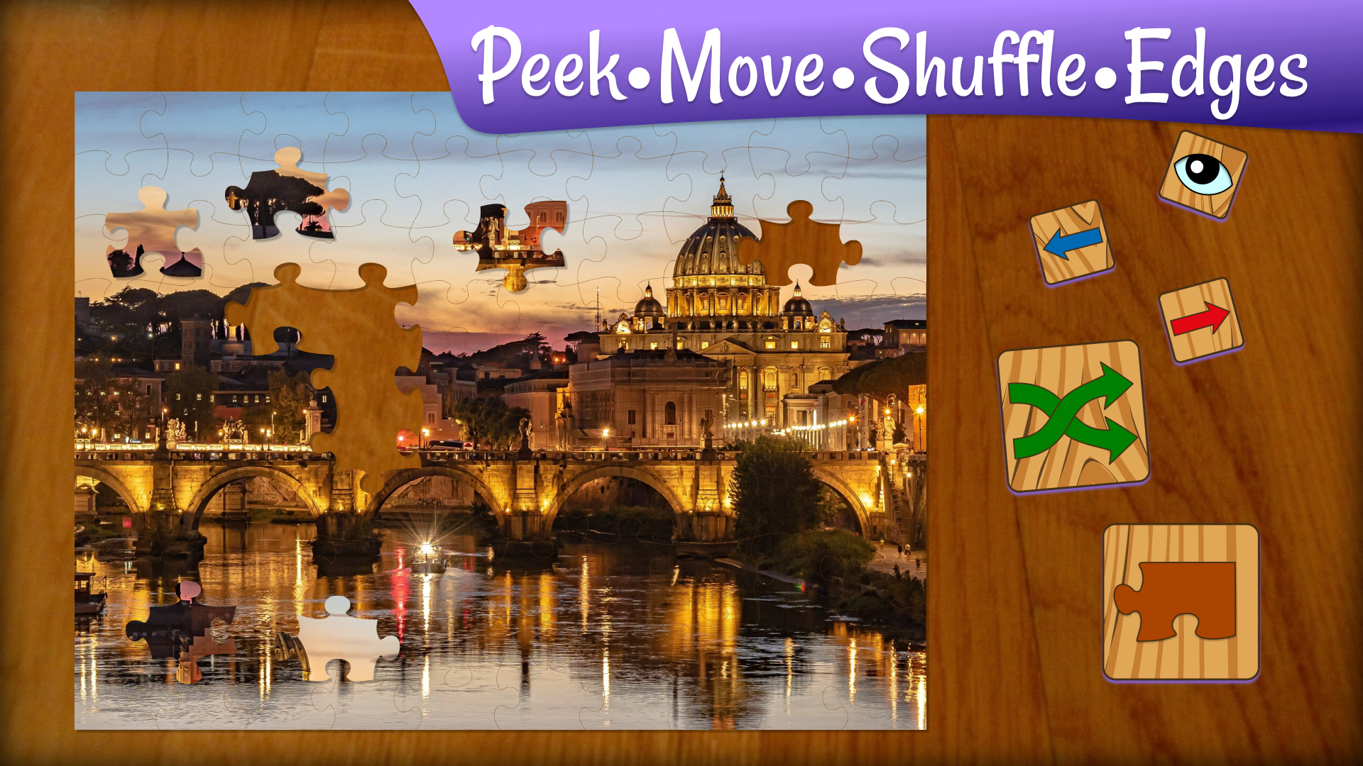 Jigsaw Puzzle Quest: screenshot of the tools that can be used for solving puzzles.